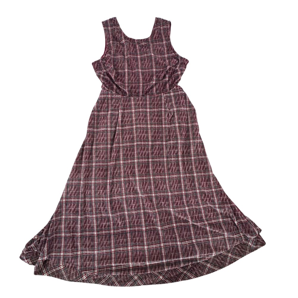 Eri + Ali Burgundy Plaid Sleeveless High Low Fit and Flare Midi Dress Womens M